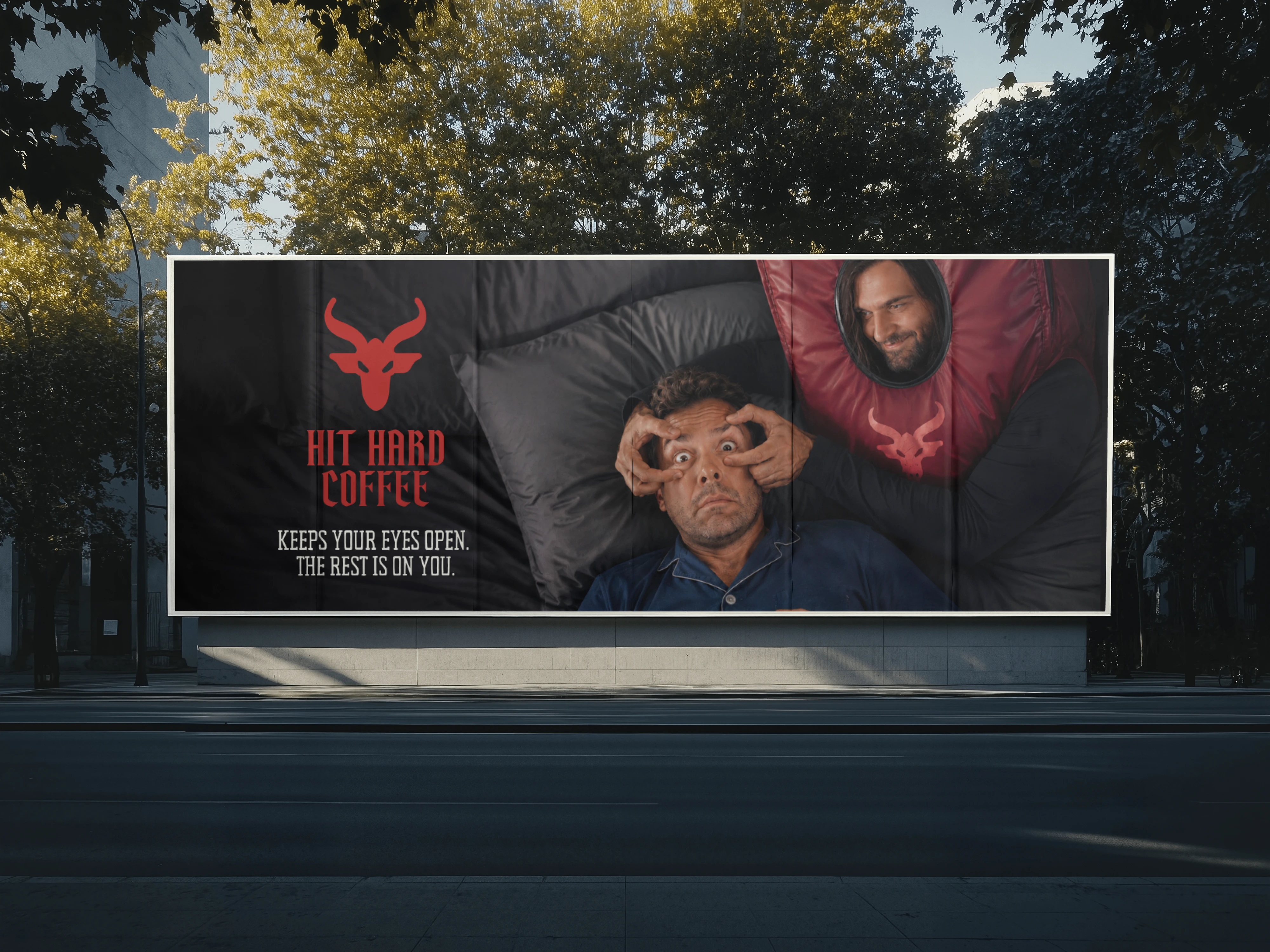 Hit Hard Coffee billboard advertisement