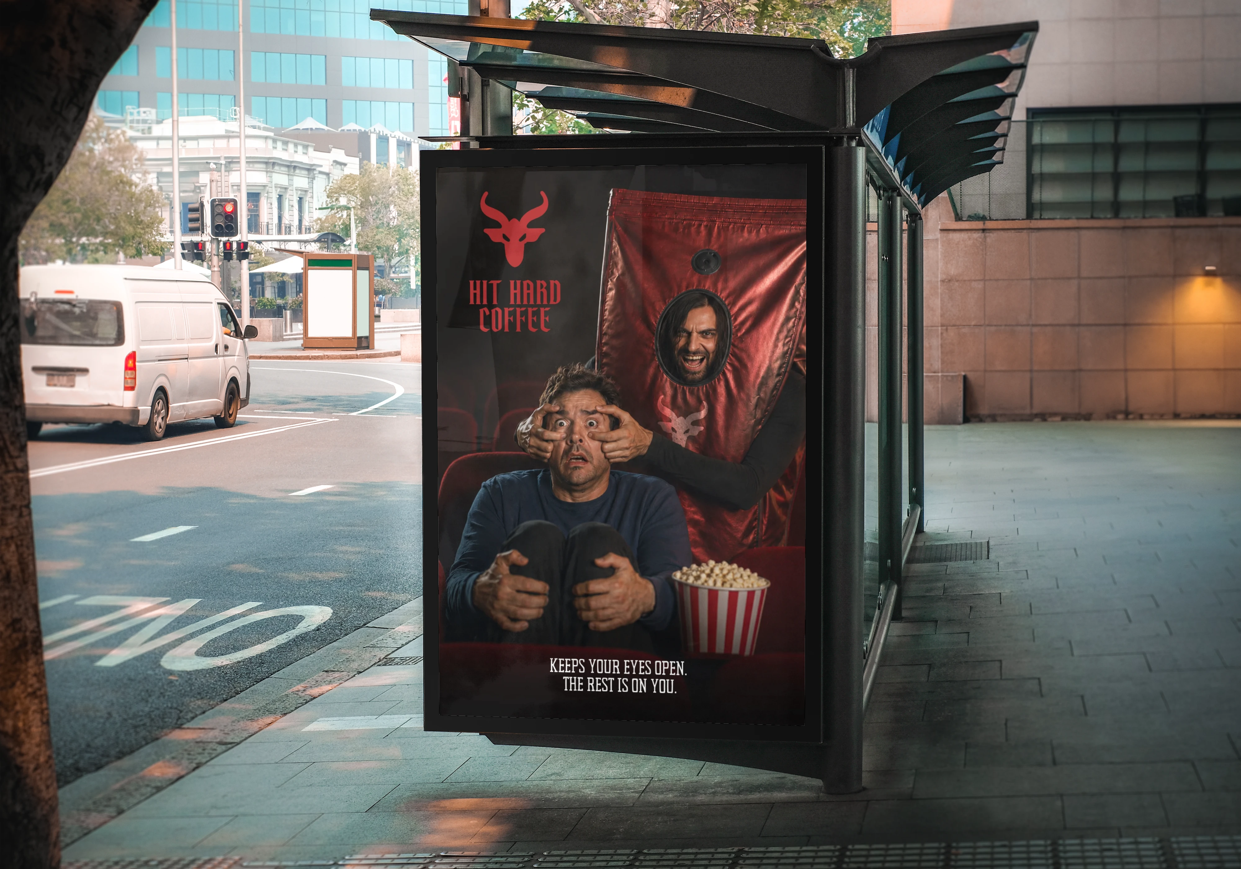 Hit Hard Coffee citylight advertisement