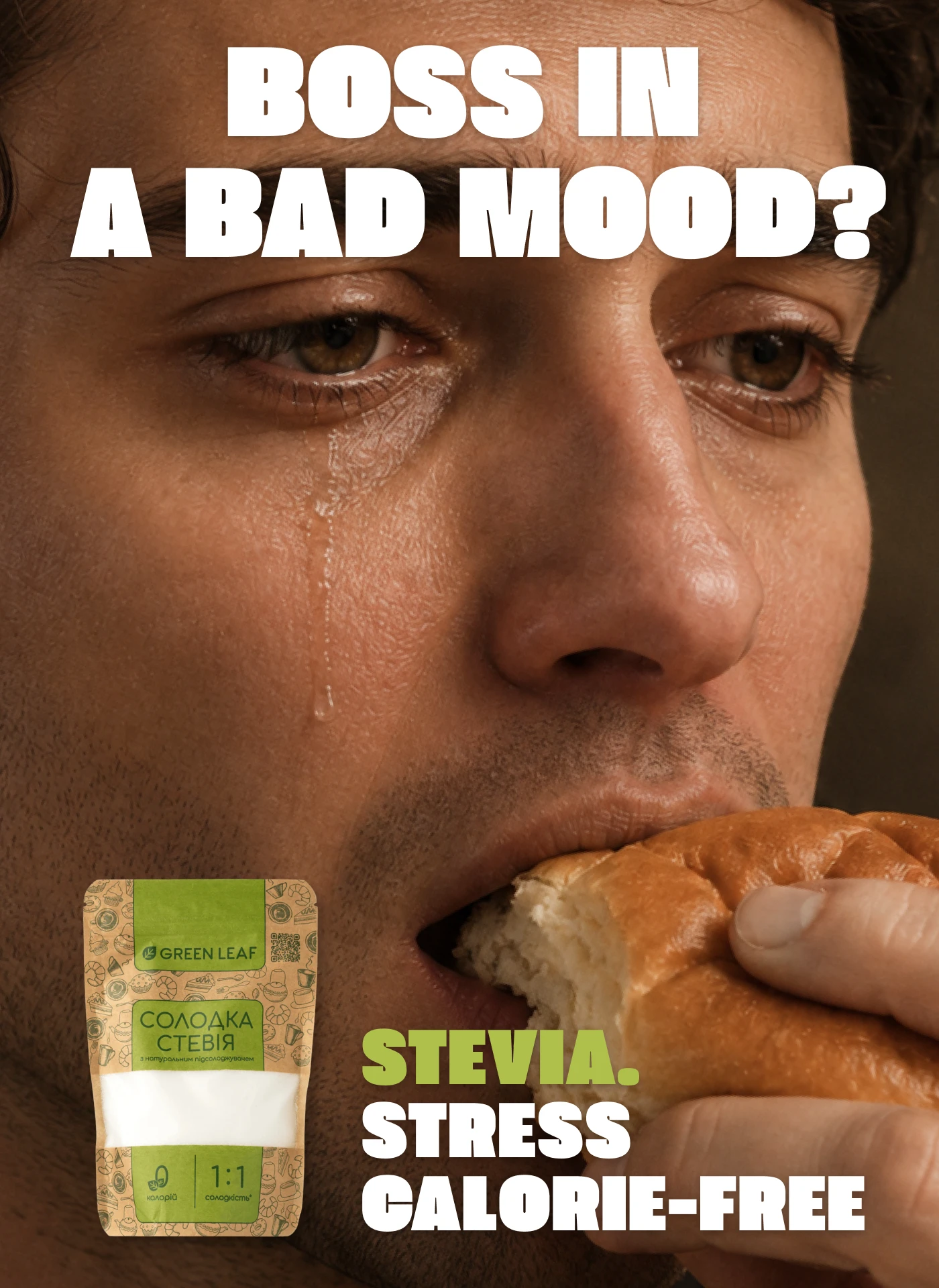 Stevia campaign poster asking, Boss in a bad mood?